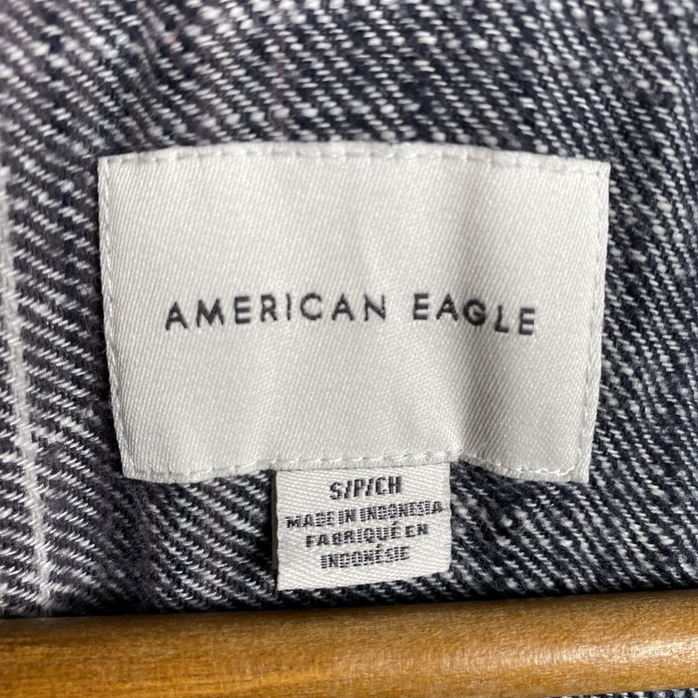 American Eagle Womens Hooded Flannel Shirt Plaid Small Black Gray Grunge Skater - Picture 2 of 11